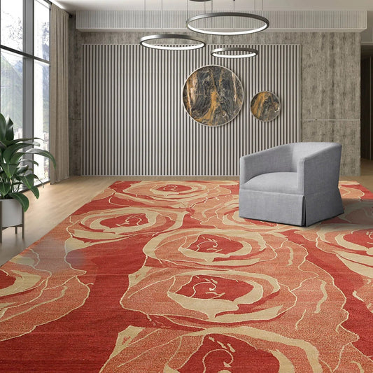 Tibetan Hand Knotted Area Rug Carpet Modern Wool & Silk Red New Red 7'10" x 9'10"-0