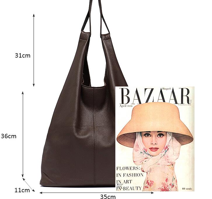 Large Leather Shoulder Bag Women Causal Vintage Soft Cowhide Skin Handbag Bucket High Quality Shoulder Bags Liner Bag