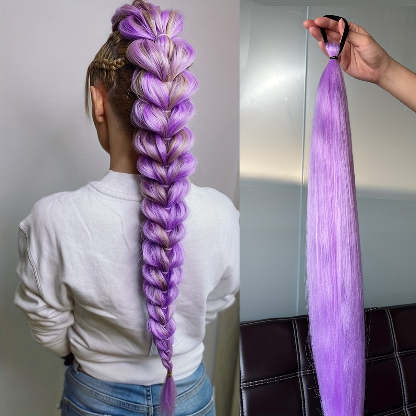 2-piece set of girls' rubber band ponytail wig boxing braid colorful elastic rope braid ponytail wig hair extensions