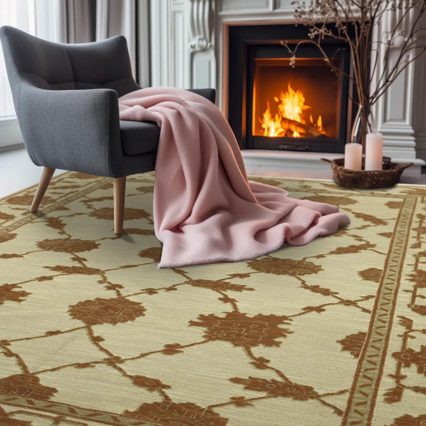 Hand Knotted 100% Wool Traditional Area Rug Green 5'10" x 8'10"-0