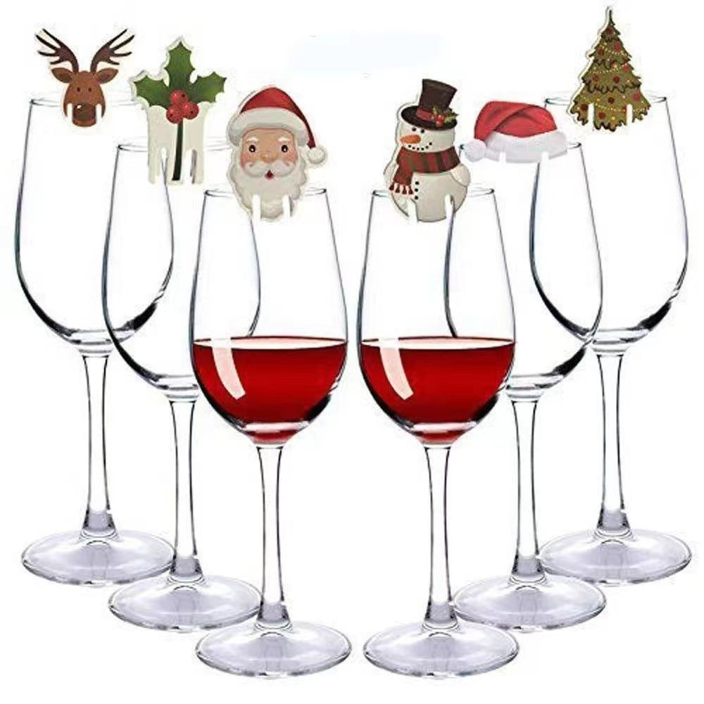 Christmas red wine cup card, Santa Claus card, deer antler snowman, reindeer Christmas hat, wine cup card