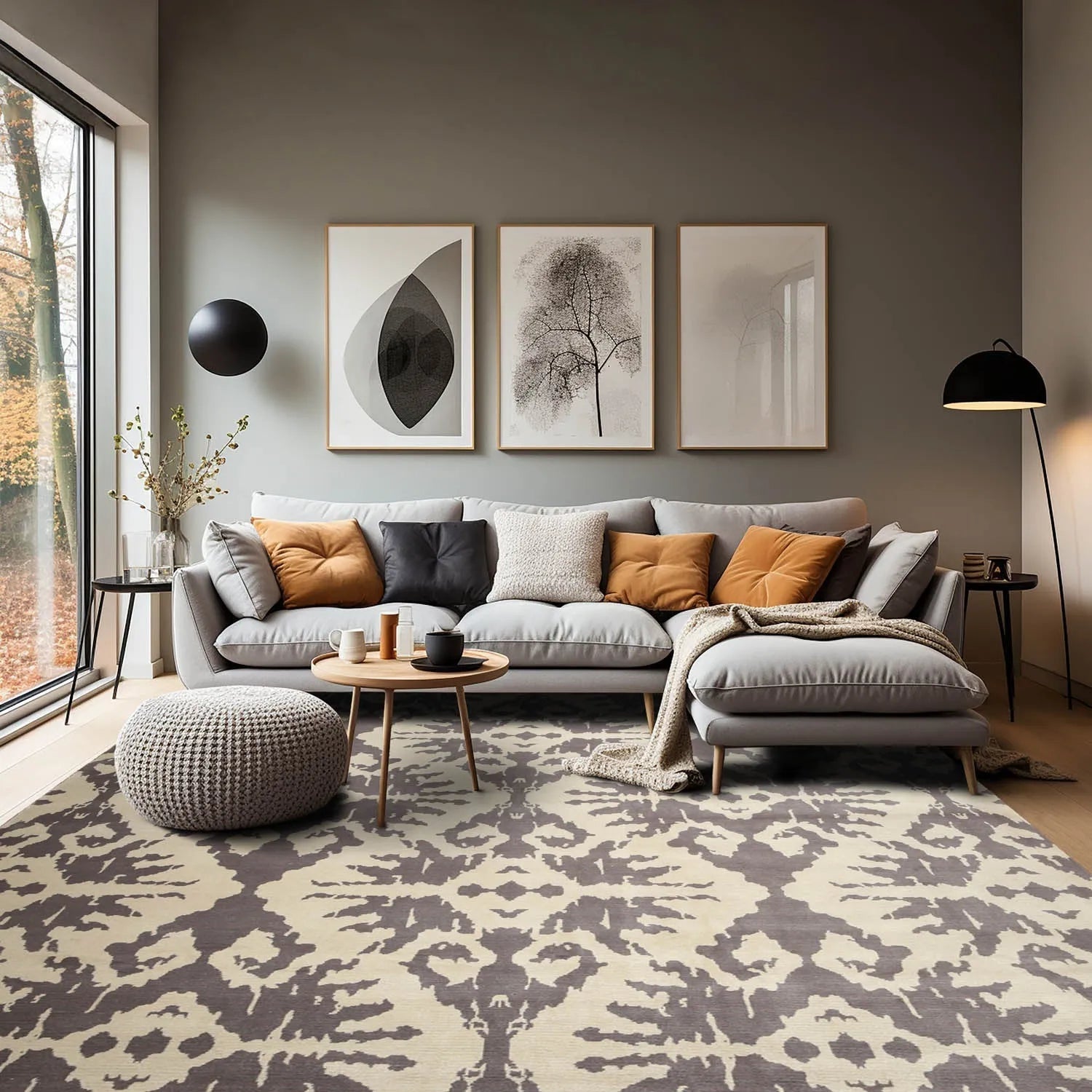 9' x 12' hand knotted 100% Wool Modern Area Rug full pile 9 x 12 ft Beige Gray-0