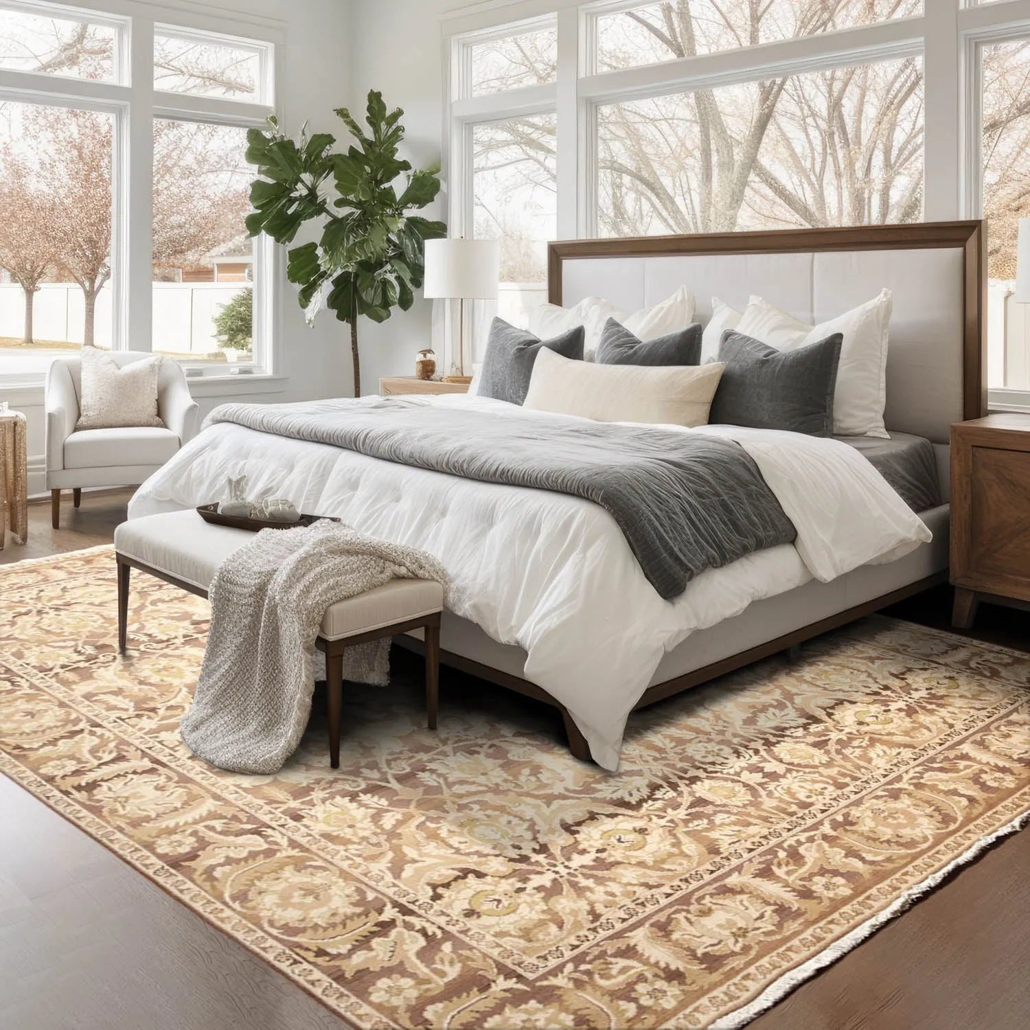 Hand Knotted Wool Traditional Oriental Area Rug Full Pile Beige 9' x 12'-0