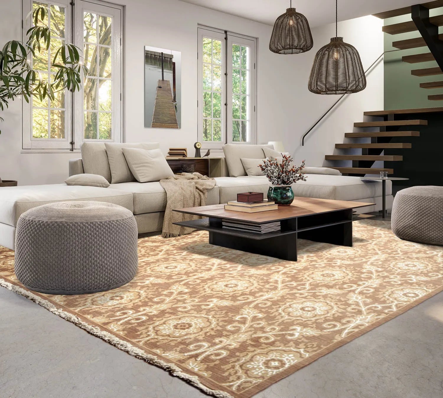 9' x 12' hand knotted Wool Damask Pattern Oriental Area Rug full pile 9x12 Brown-0