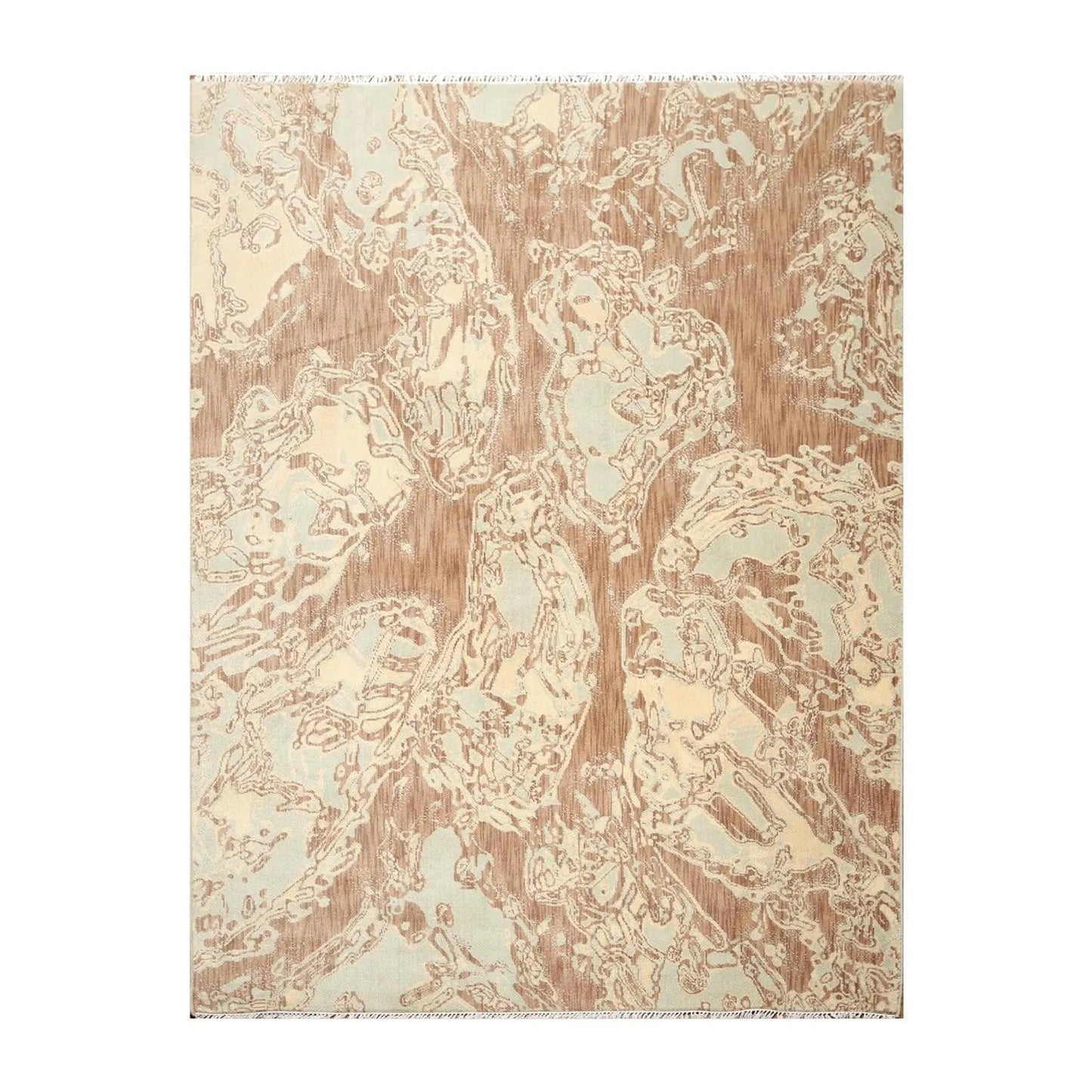 Hand knotted Oriental area rug 100% Wool pile Beige 6' x 9'-1