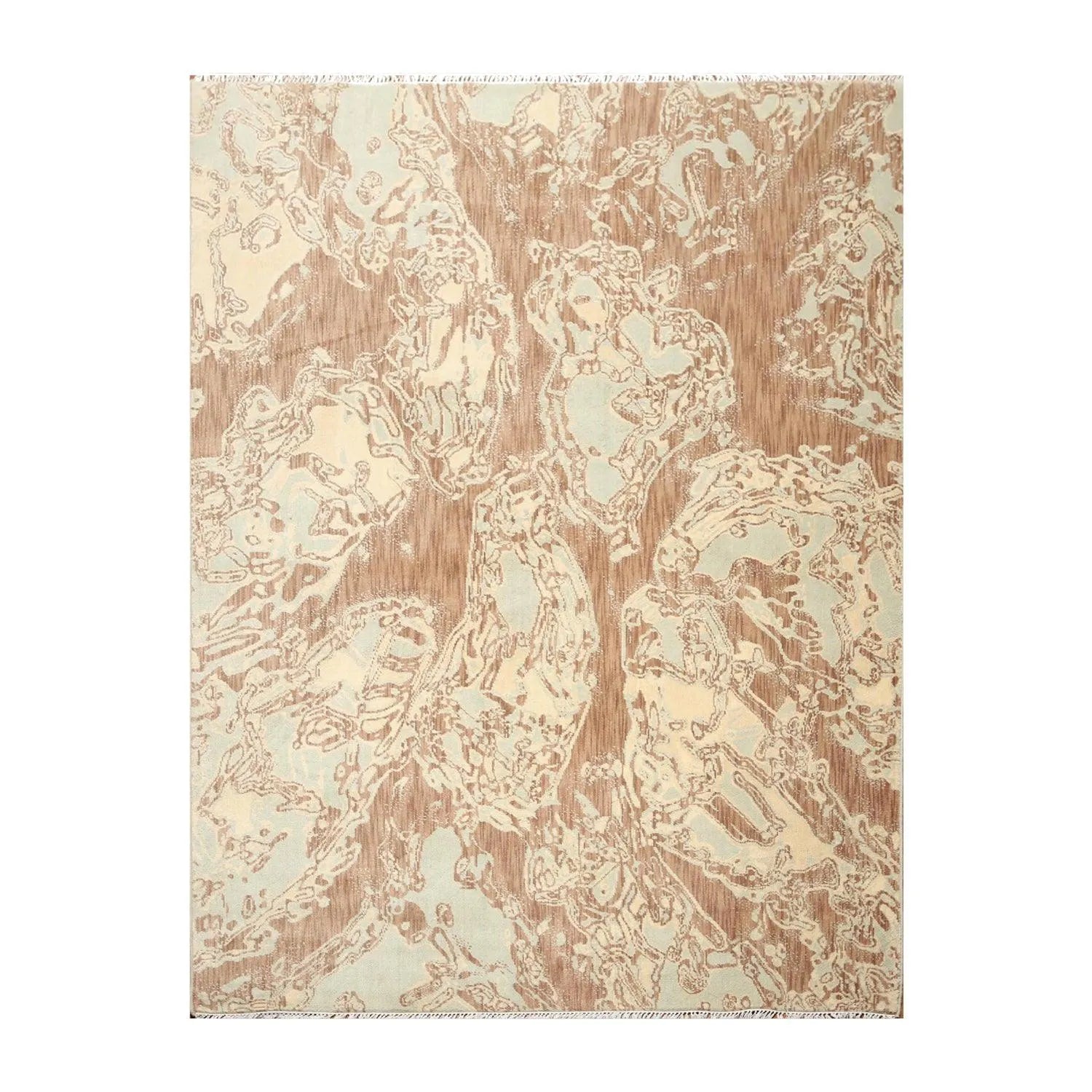 Hand knotted Oriental area rug 100% Wool pile Beige 6' x 9'-1