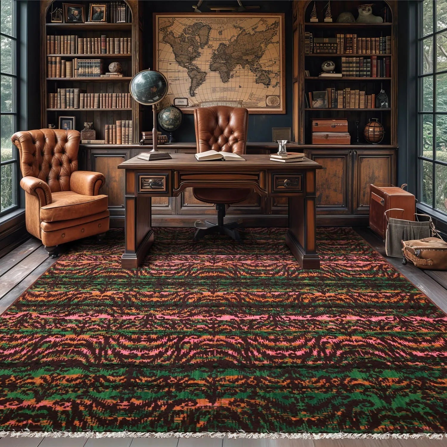 6x9 Pink, Green Hand knotted 100% Wool Modern Oriental Area Rug-0