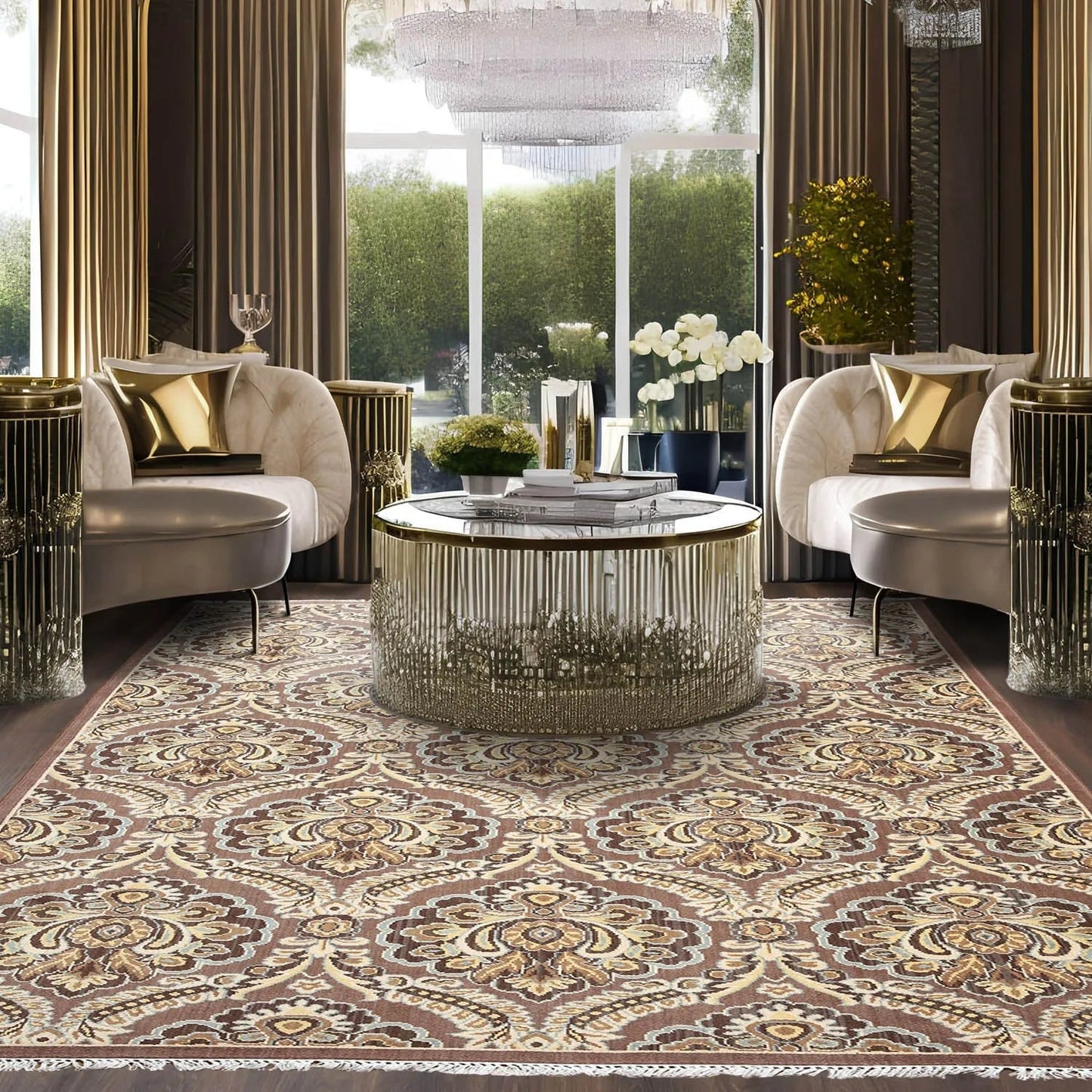 6x9 Brown, Beige Hand knotted Transitional Wool Oriental Area Rug-0