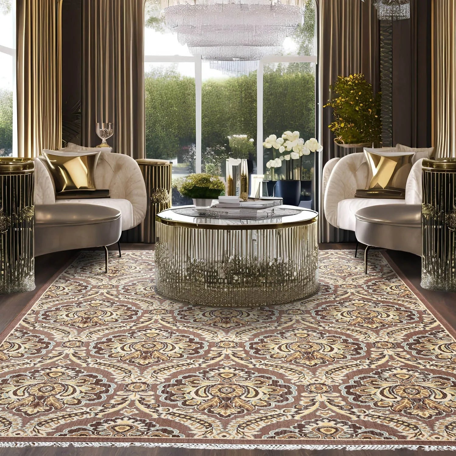 6x9 Brown, Beige Hand knotted Transitional Wool Oriental Area Rug-0