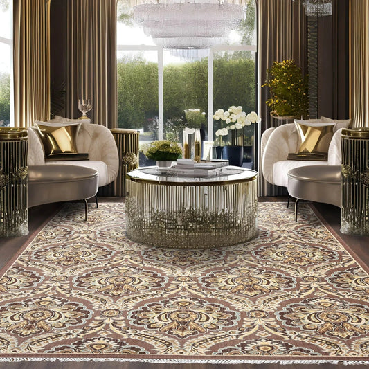 6x9 Brown, Beige Hand knotted Transitional Wool Oriental Area Rug-0