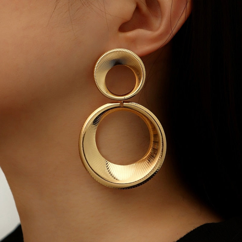 Hiphop Big  Round Dangle Drop Earrings for Women Layered Long Earrings Hanging Large Earrings Statement Jewelry Gift