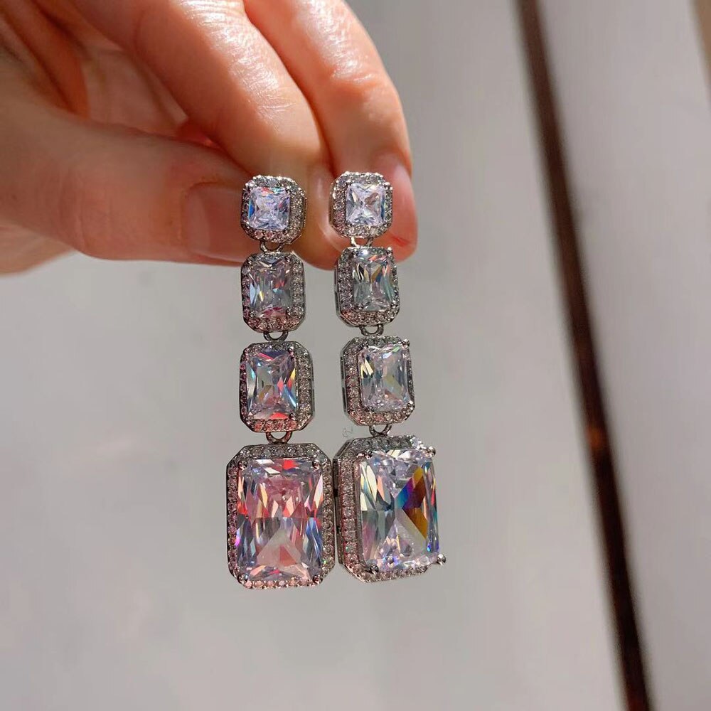 New Luxury Topaz High Carbon Diamond Drop Dangle Earrings Vintage Wedding Engagement Fine Jewelry Gift for Women