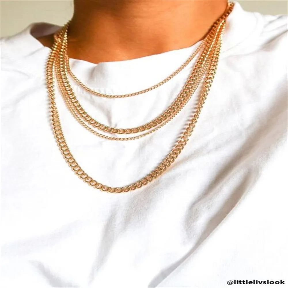 2/3/4/6/8mm Stainless Steel Necklace for Women Basic Punk Gold Color Choker Colar Cuban Link Chain Necklace Jewelry Wholesale