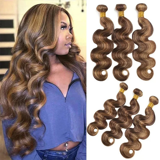 Highlight Body Wave Bundles Human Hair 40 Inch Ombre Unprocessed 100% Real Human Hair Bundle Blonde Raw Hair Extensions Weaving