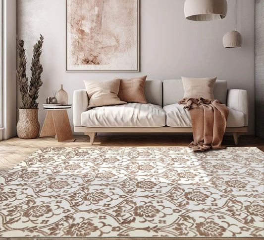 8' x 10' Hand knotted wool & silk Tibetan Area Rug Designer 8x10 Ivory-0