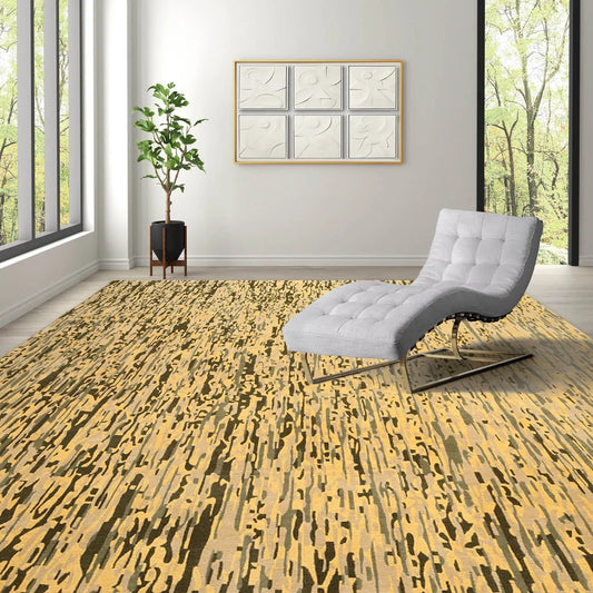 8' x 10' High end Wool Full Pile Tibetan Hand Knotted Area Rug Modern 8x10 Pale Yellow-0
