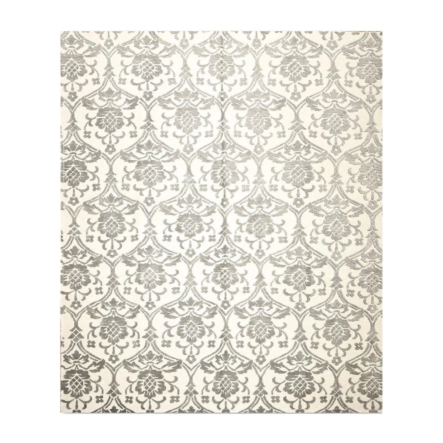 High End wool & silk Tibetan Hand Knotted Designer Area Rug Ivory 8' x 10'-1
