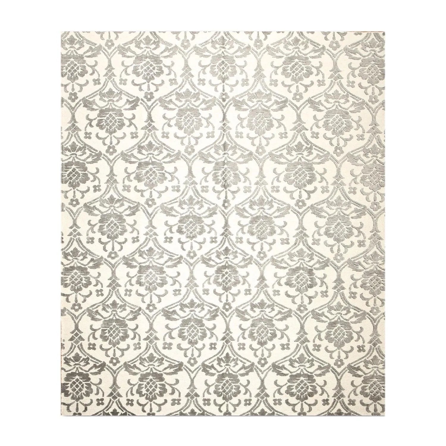 High End wool & silk Tibetan Hand Knotted Designer Area Rug Ivory 8' x 10'-1