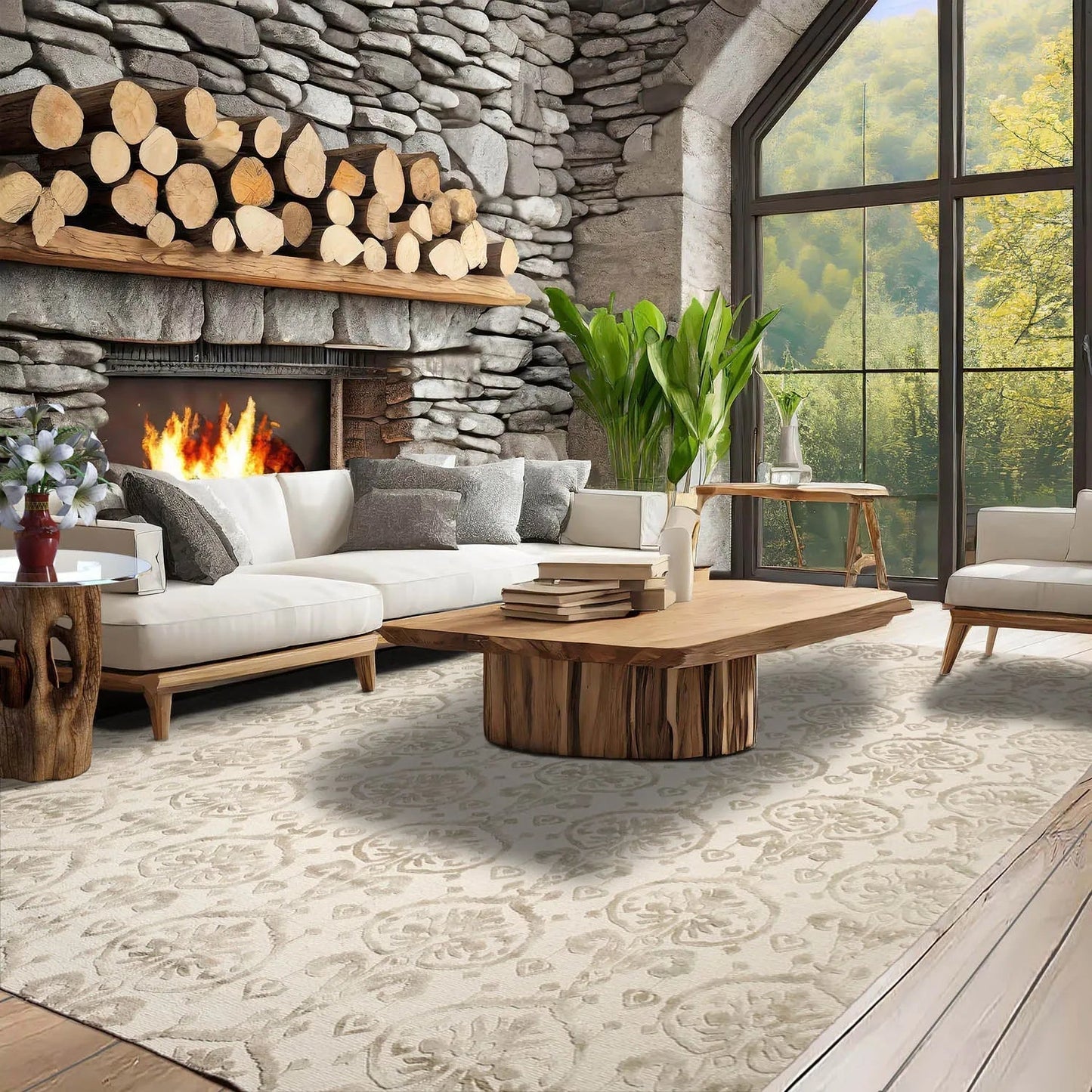 9x12 Olive & Beige Color Hand Knotted Tibetan Ikat Wool & Bamboo Silk Oriental Area Rug-0