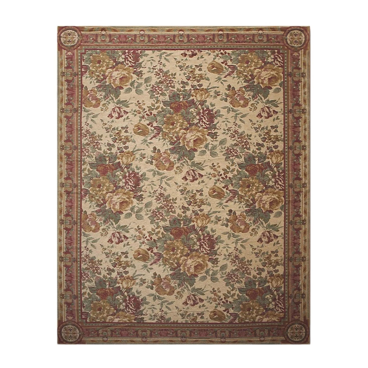 8x11 Tan Limonta Cotton & Chenille Needlepoint Italian Area Rug-1