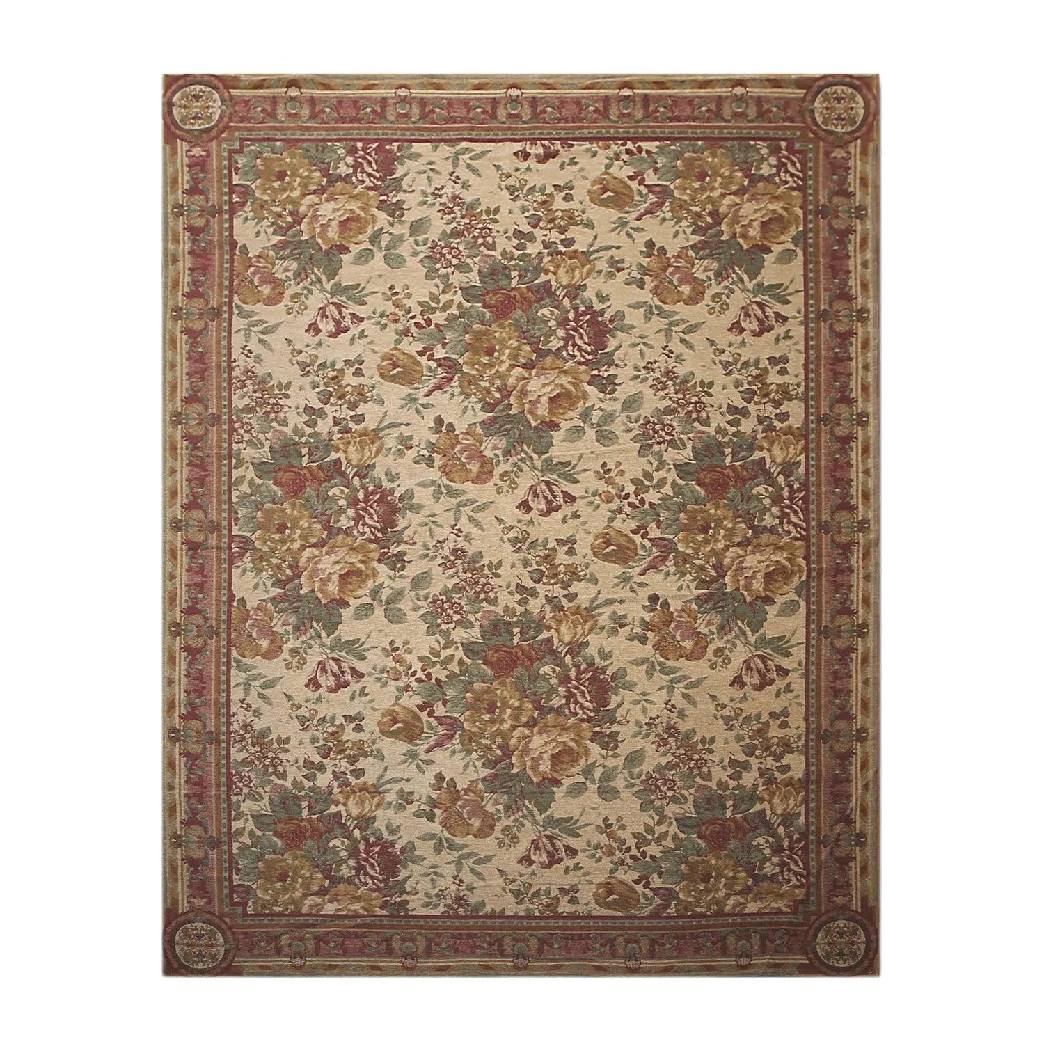 8x11 Tan Limonta Cotton & Chenille Needlepoint Italian Area Rug-1