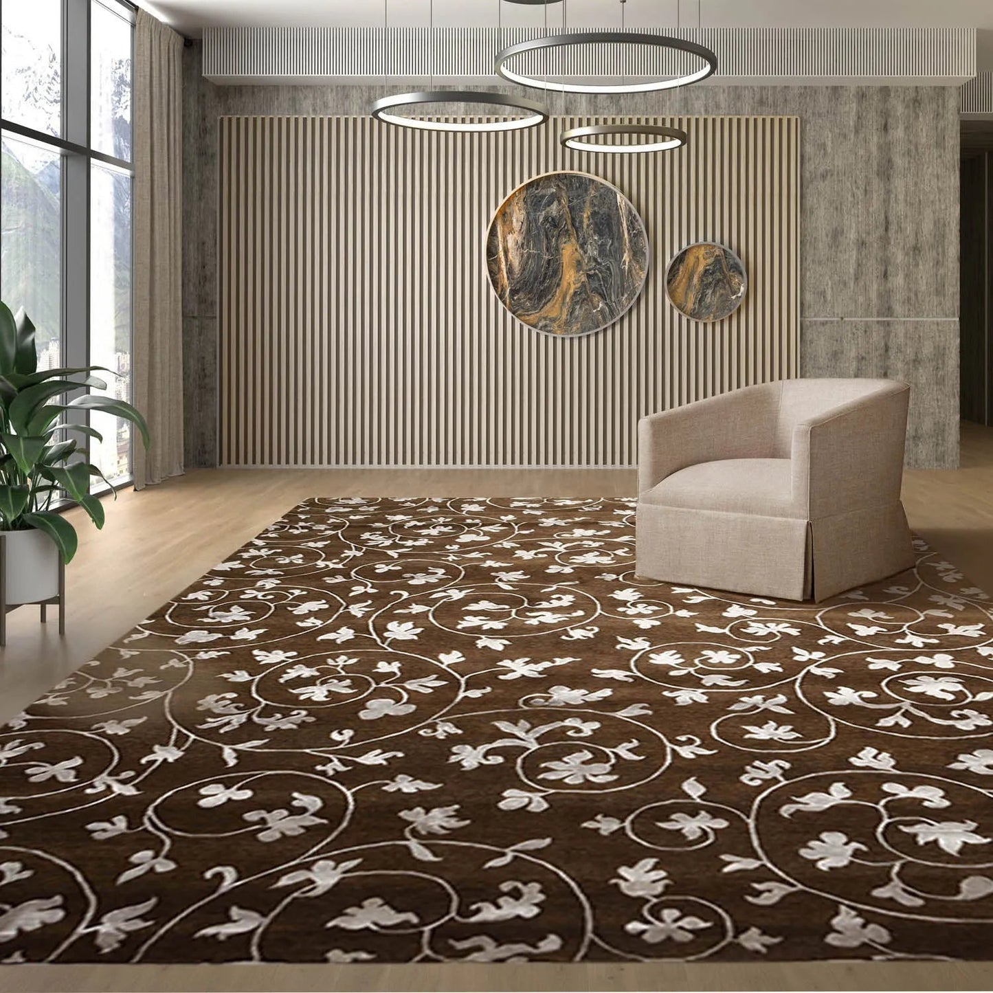 8' x 11' Hand Knotted Wool & Bamboo Silk Oriental Area rug Transitional Brown-0