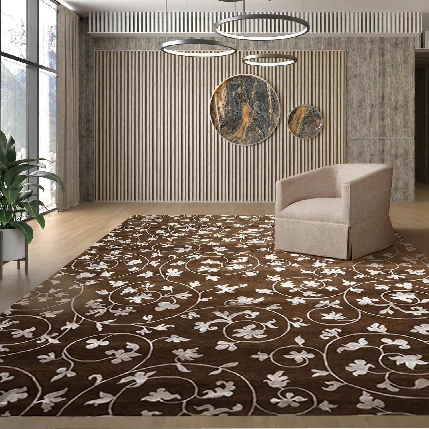 8' x 11' Hand Knotted Wool & Bamboo Silk Oriental Area rug Transitional Brown-0
