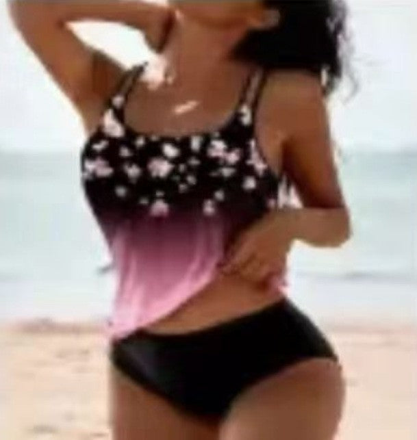 Printed split high waisted swimsuit