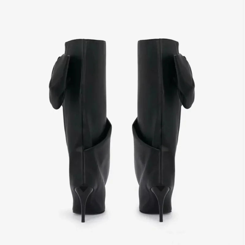 European and American Brand Spicy Girl Bow High Leg Pants and Boots, Women's Fashionable British Style Banquet Runway Shoes