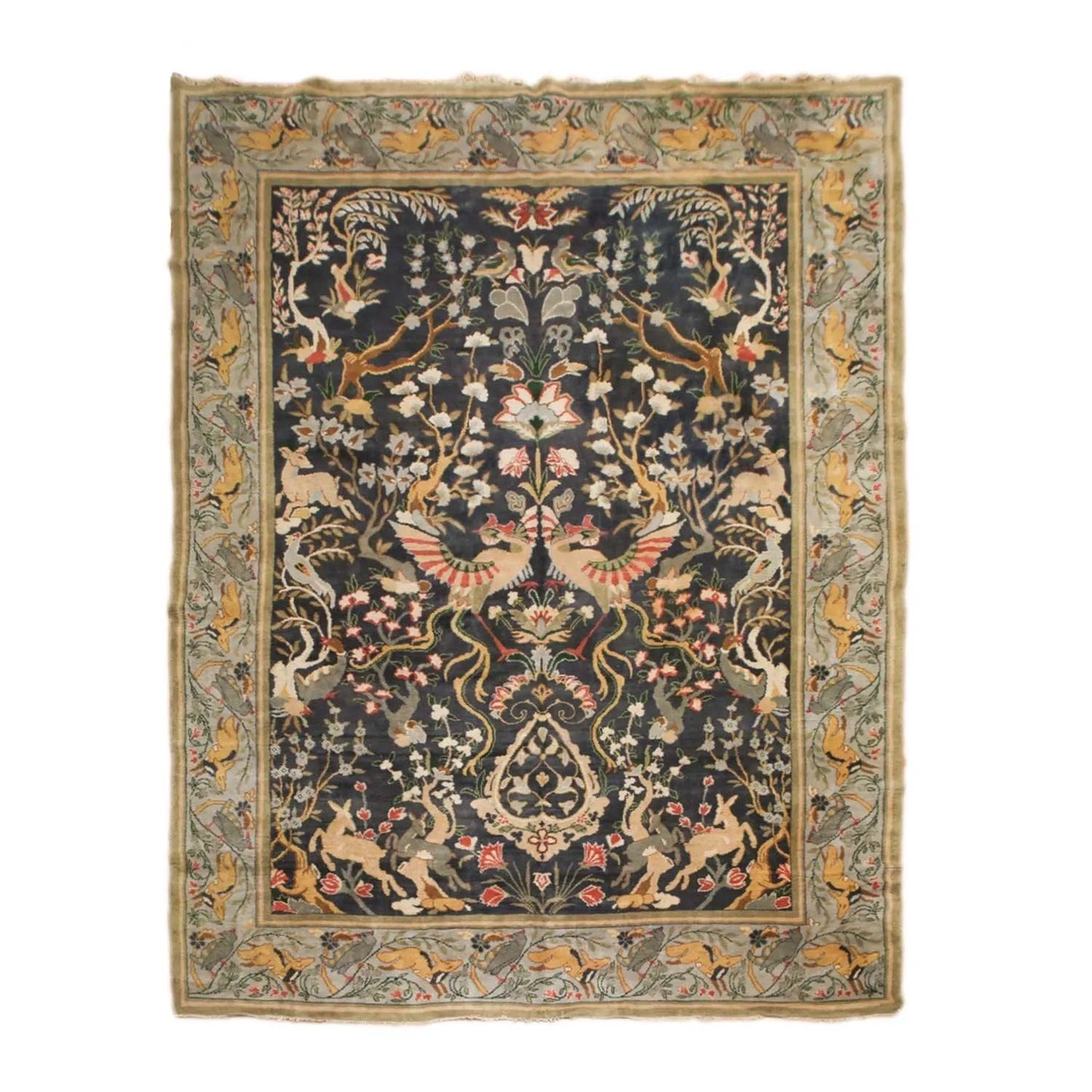 9x12 Charcoal Antique Spanish Wool Pile with Silk Foundation Hand Knotted Area Rug-1