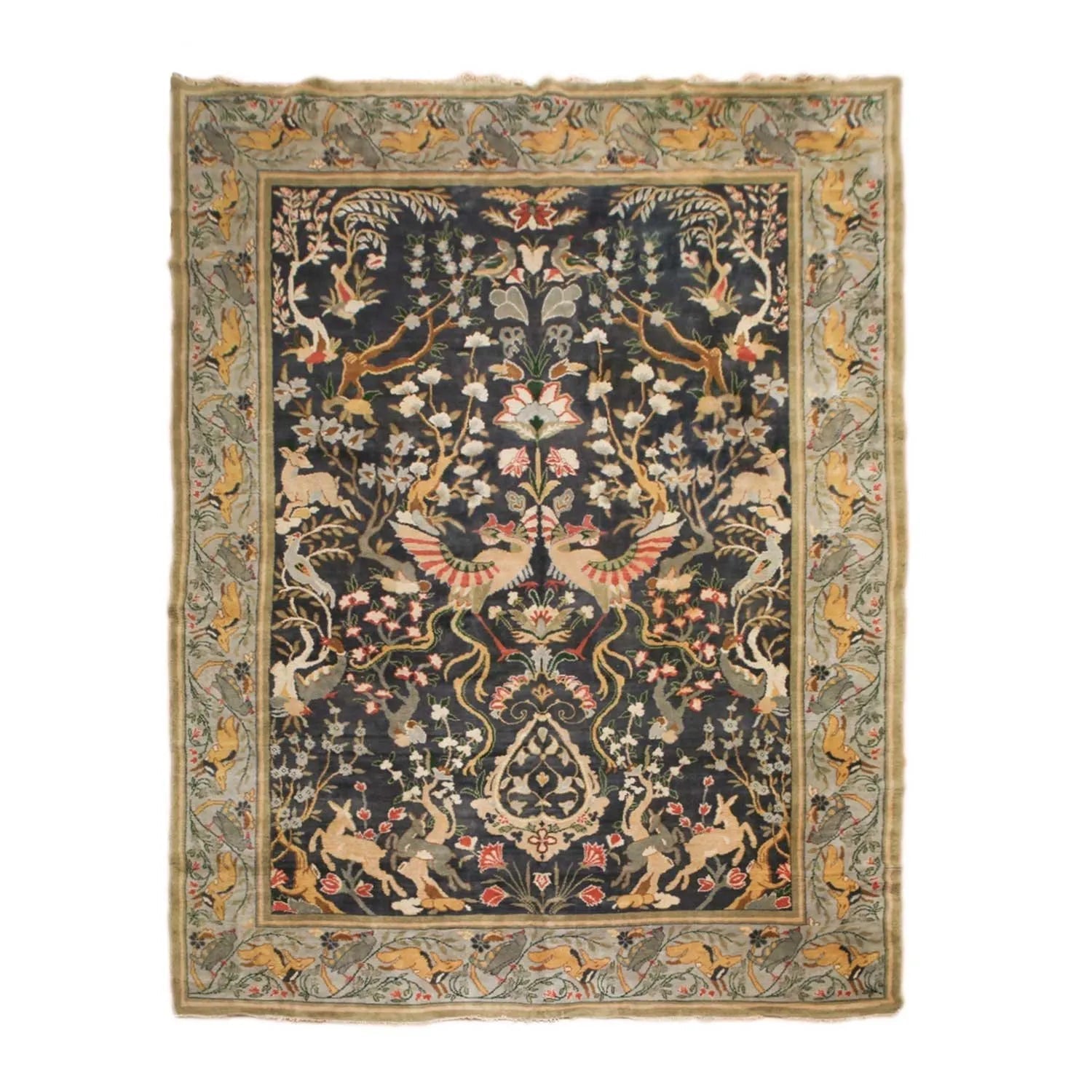 9x12 Charcoal Antique Spanish Wool Pile with Silk Foundation Hand Knotted Area Rug-1