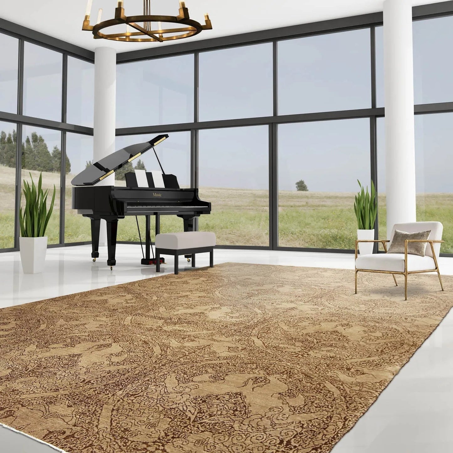 8x10 Tan, Brown Hand knotted Designer 100% Wool Oriental Area Rug-0