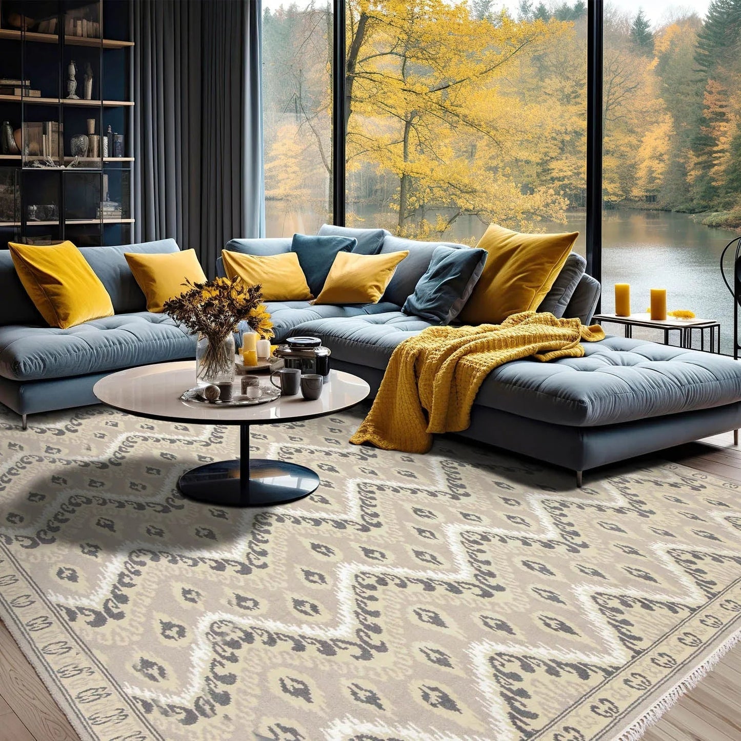 6' x 9' Hand Knotted IKAT Design Wool & Bamboo Silk Area Rug Gray-0