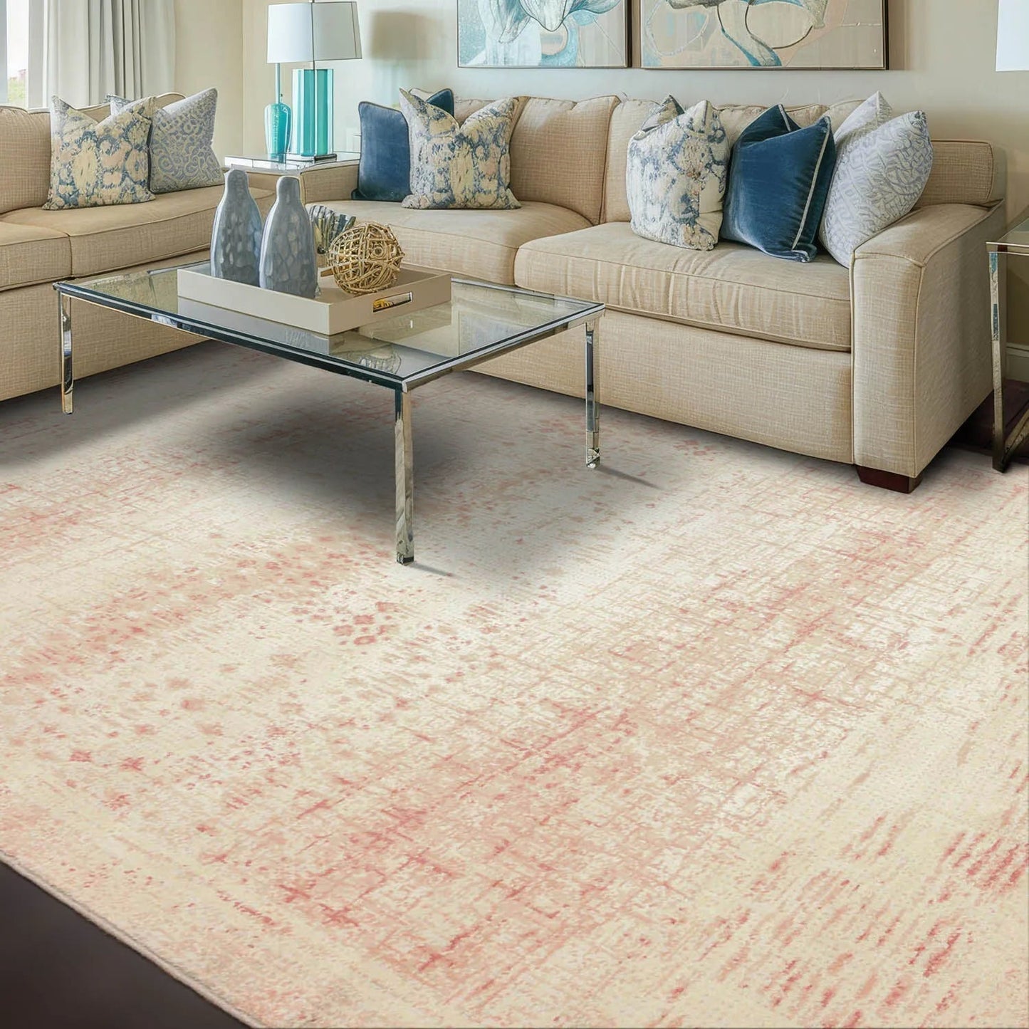 6' x 9' Hand Knotted Industrial Chic100% Wool Area rug Aqua-0
