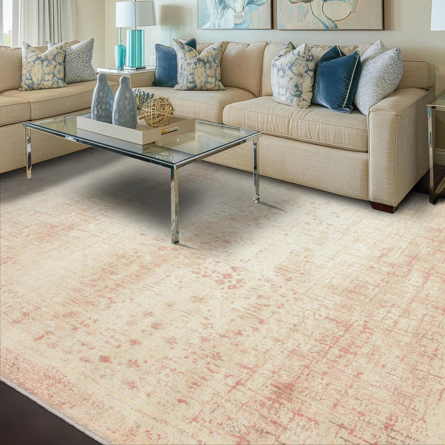 6' x 9' Hand Knotted Industrial Chic 100% Wool Area rug Aqua-0