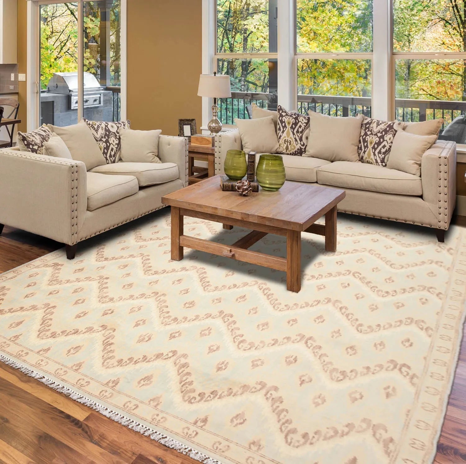6' x 9' Hand Knotted IKAT Design 100% Area rug Aqua-0