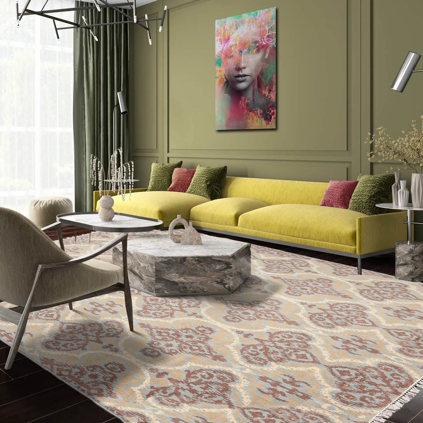 6' x 9' Hand Knotted IKAT Design 100% Wool Area rug Aqua-0