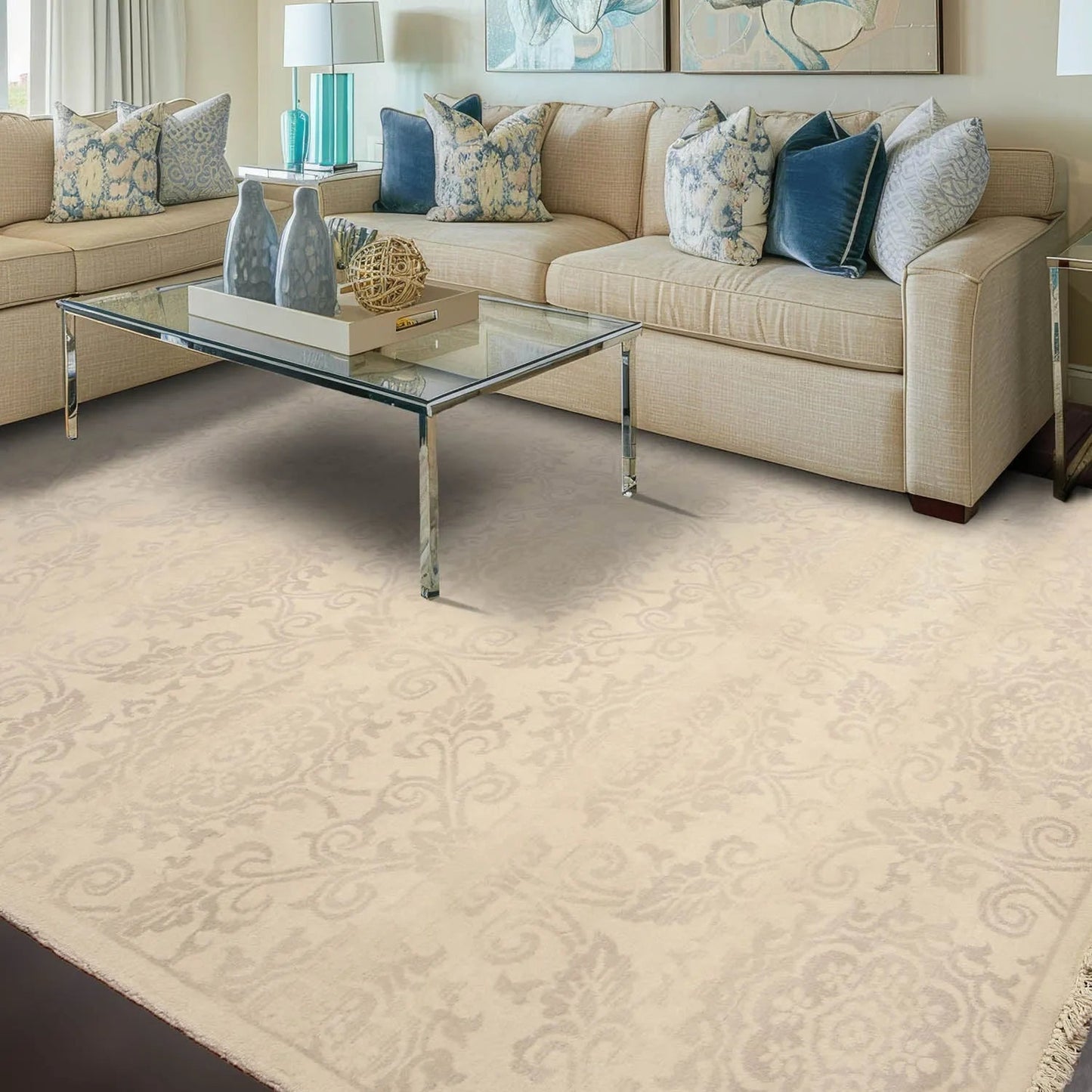 6' x 9' Hand Knotted Floral Traditional Oriental Wool Area rug Beige-0