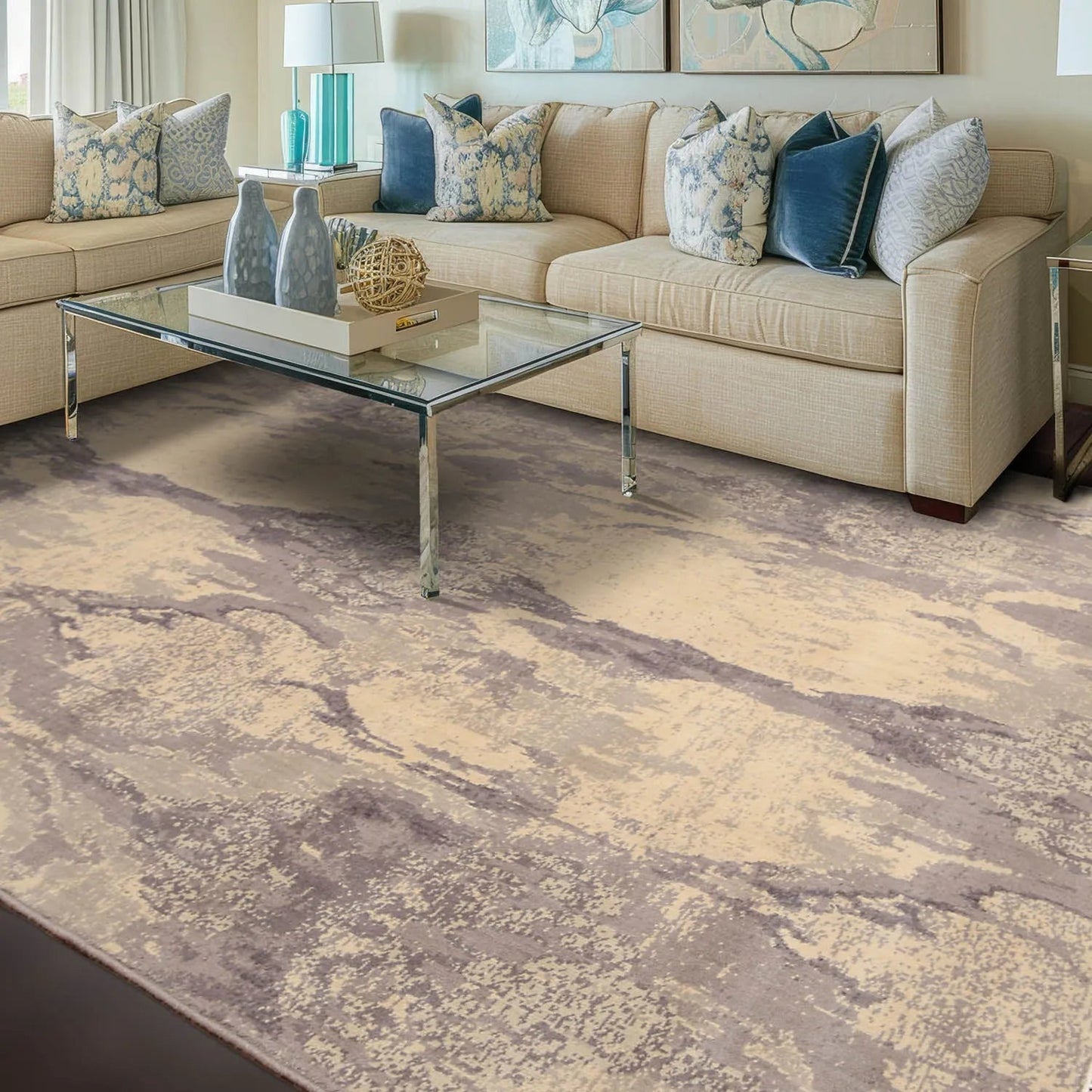 6' x 9' Hand Knotted Designer Grunge/Distress Look Wool Area rug Beige-0