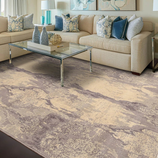 6' x 9' Hand Knotted Designer Grunge/Distress Look Wool Area rug Beige-0