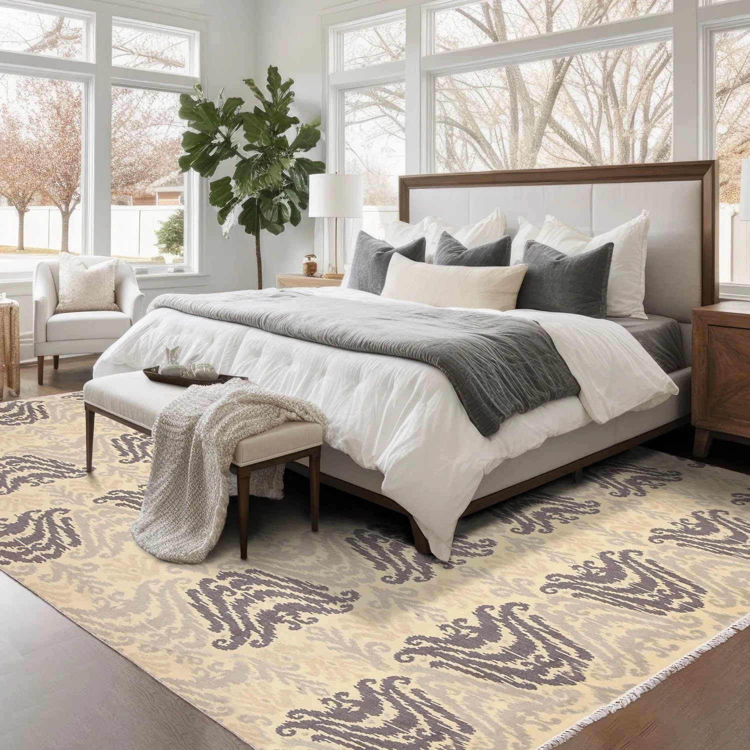 6' x 9' Hand Knotted 100% Wool Ikat Design Oriental Area Rug Beige-0