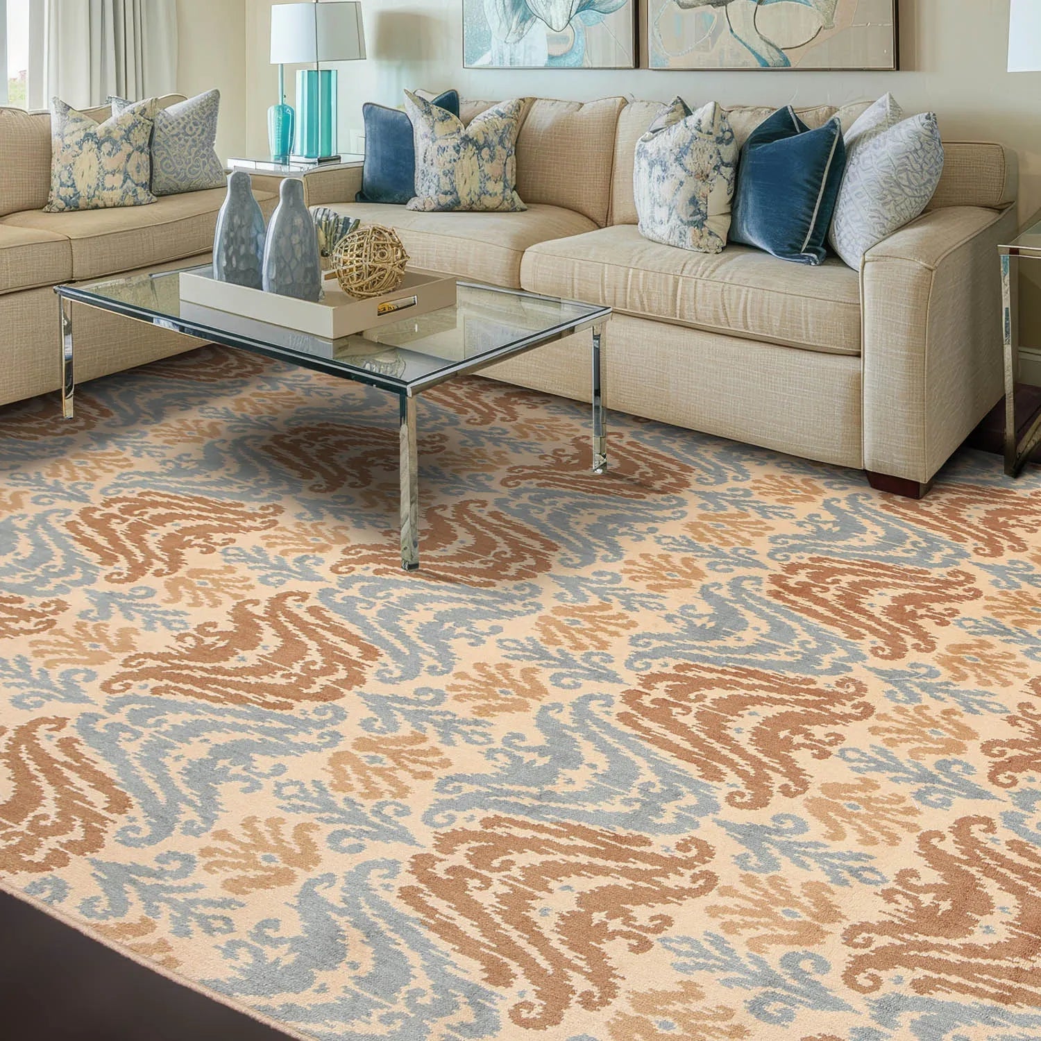 6' x 9' Ikat Design Area Rug Hand Knotted 100% Wool Beige-0
