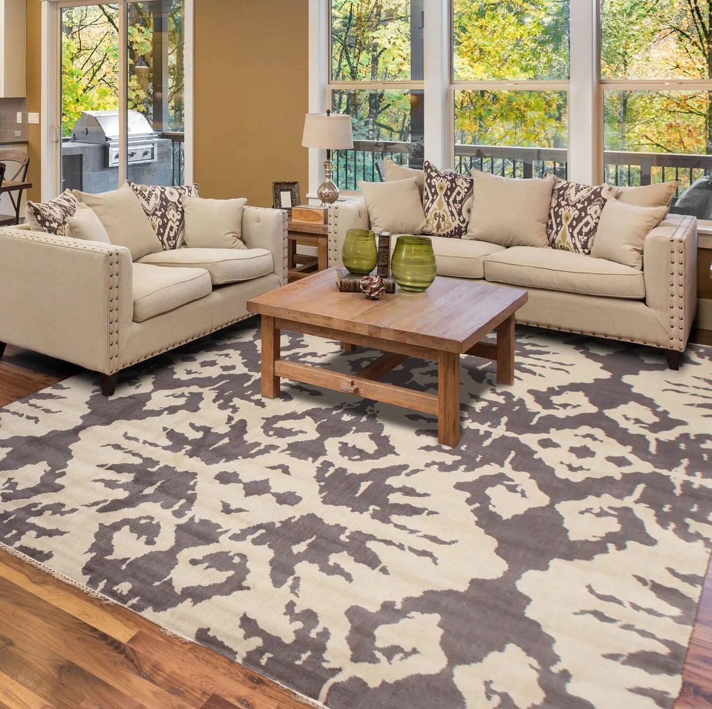 6' x 9' Tone On Tone Abstract Print Hand Knotted 100% Wool Area rug Gray-0