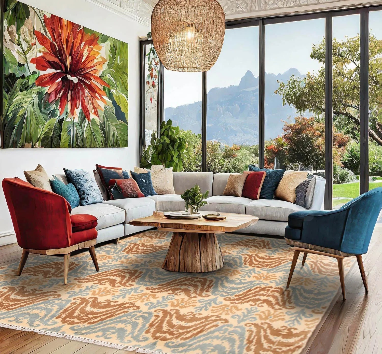 6' x 9' Modern Boho Ikat Area Rug Hand Knotted 100% Wool Beige-0