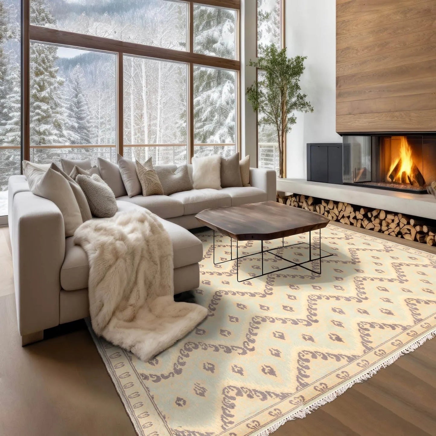 6' x 9' Designer Ikat Hand Knotted 100% Wool Area Rug Aqua-0