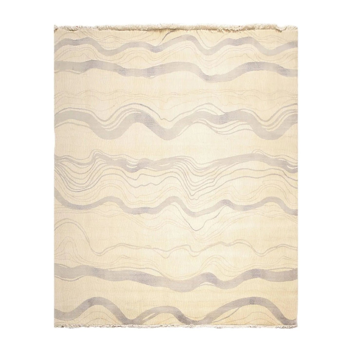 8x10 Ivory Hand Knotted Modern Sand Bars Abstract 100% Wool Pile Area Rug-1