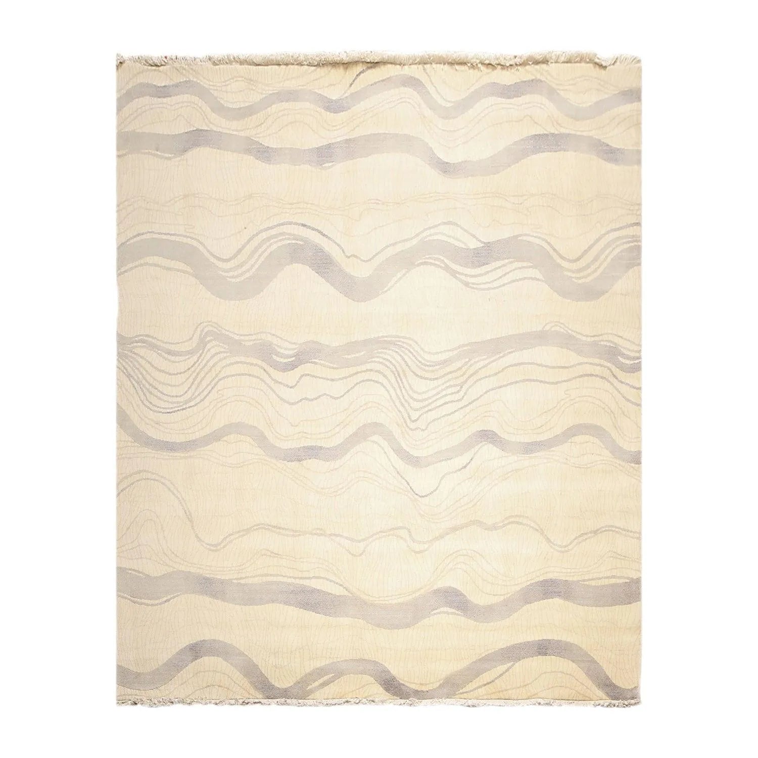 8x10 Ivory Hand Knotted Modern Sand Bars Abstract 100% Wool Pile Area Rug-1