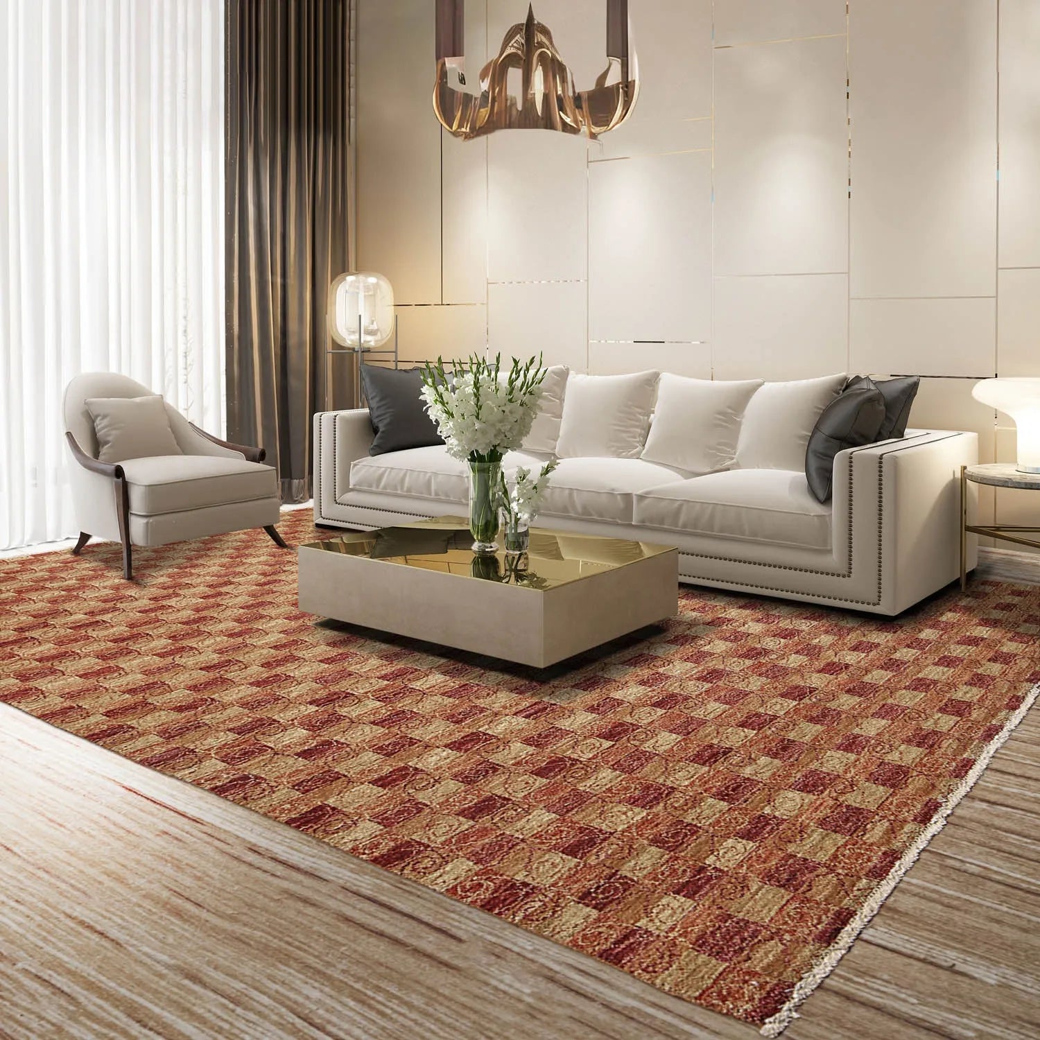 6x9 Rust Hand Knotted Samad Geometric 100% Wool Oriental Area Rug-0