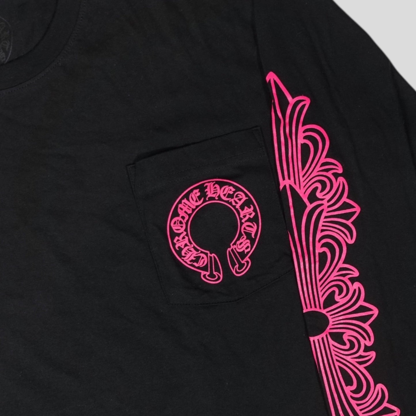 Chrome Hearts Horseshoe Logo Long Sleeve Tee in Black/Pink