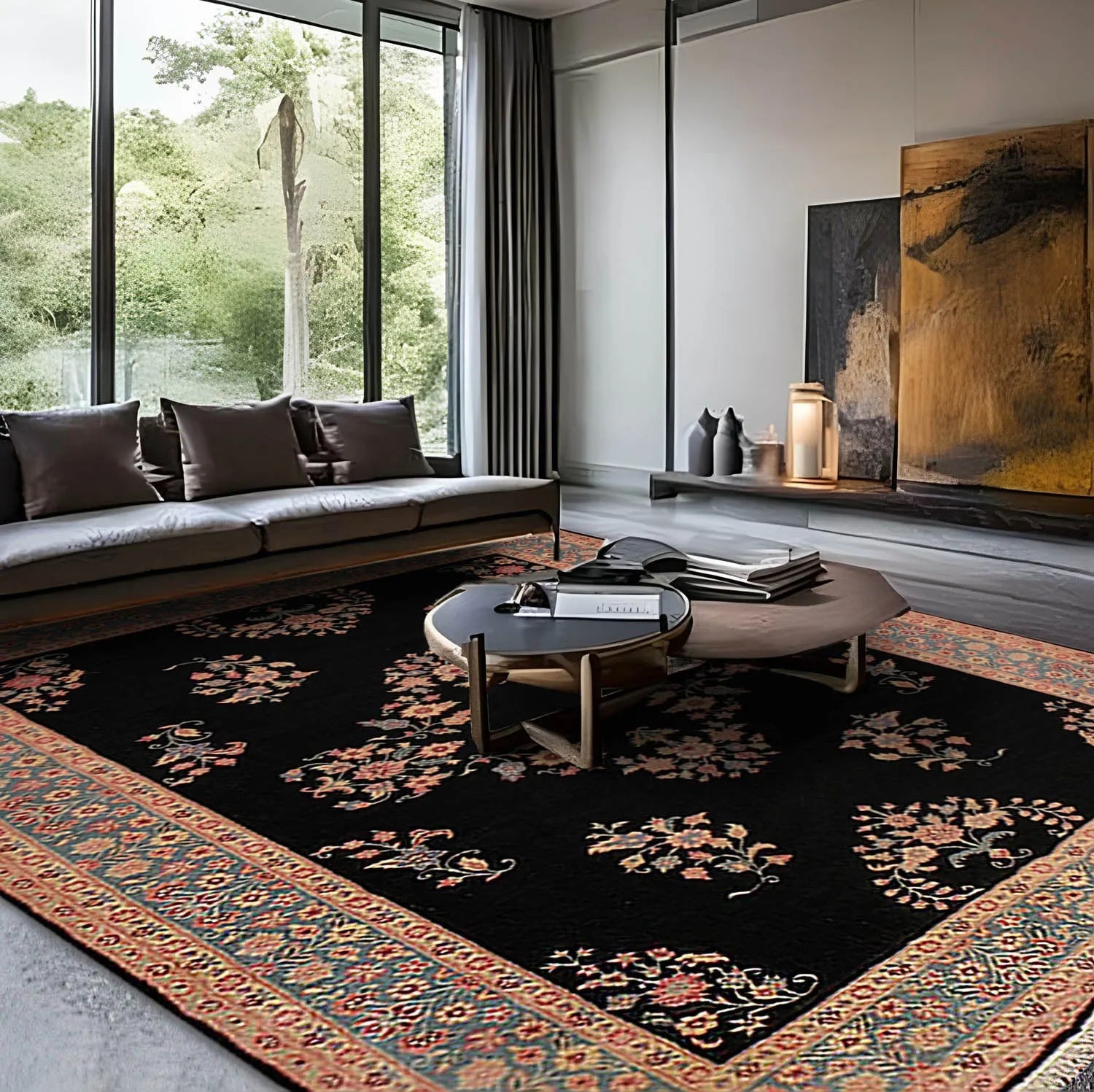 8’3" x 11’5" Hand Knotted Romanian Sarook Wool Oriental Area Rug full pile Black-0